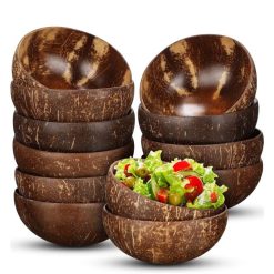 12 Pcs Coconut Shell Bowls Polished Wooden Bowls Natural Smoothie Acai Bowls Salad Bowls for Vegan Gifts Kitchen Decor (Small)